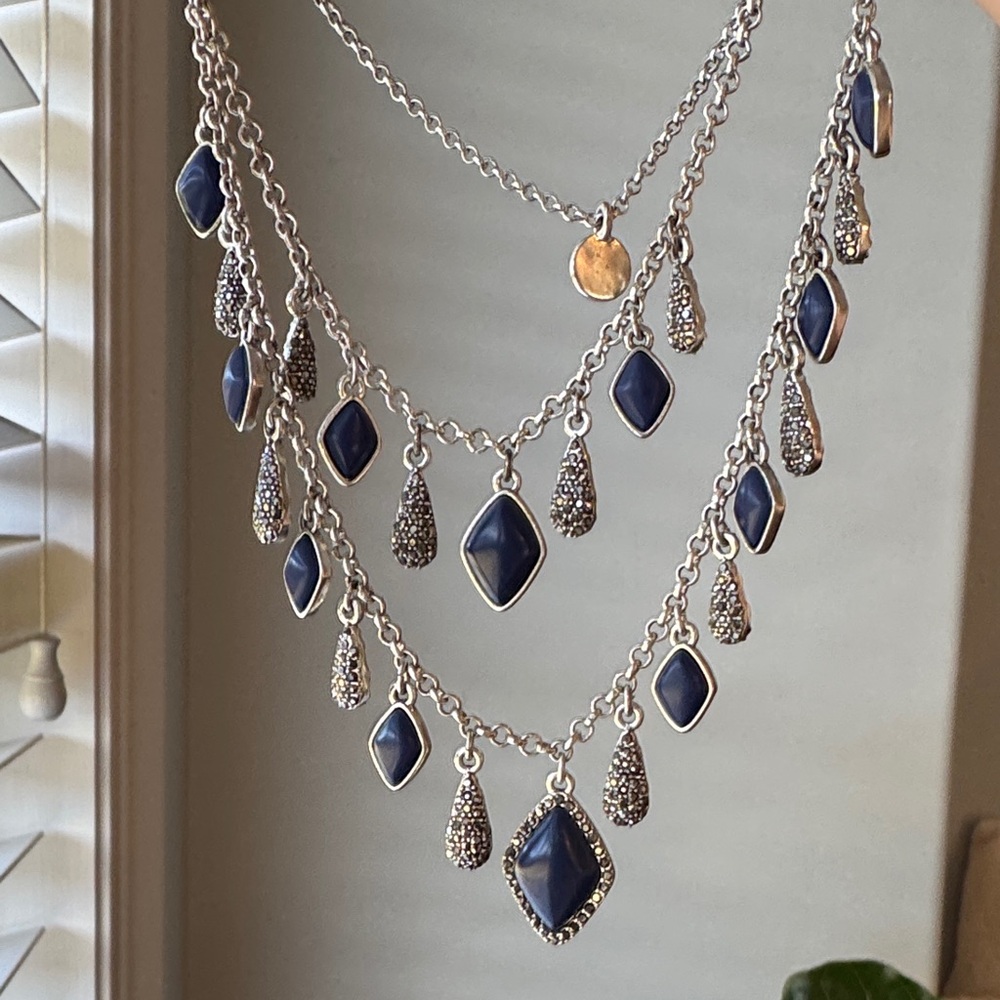 Lucky Brand Silver & Dark Blue Necklace with Semi-precious Stones